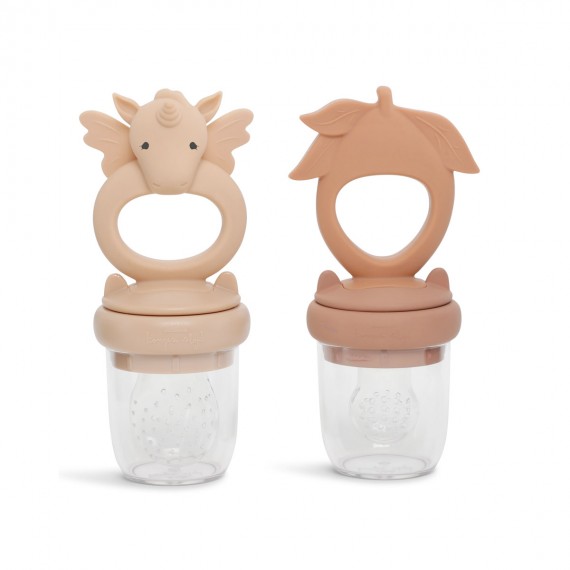 Konges Slojd - Lot de 2 Fruit feeding pacifier dragon rose sand/brown clay