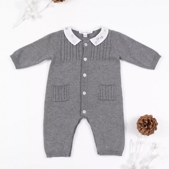 Tartine et Chocolat - Combinaison Gris en tricot détails torsadés  T3m