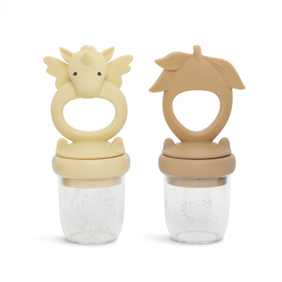 Konges Slojd - Lot de 2 Fruit feeding pacifier unicorn limonade/almond