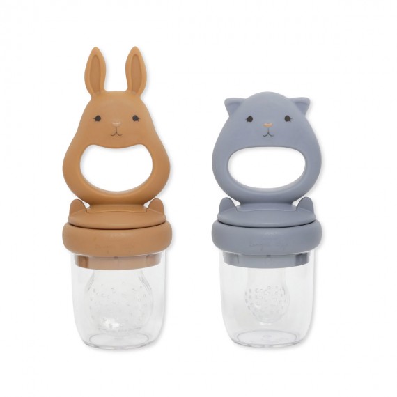 Konges Slojd - Lot de 2 Fruit feeding pacifier rabbit - quicksilver/caramel