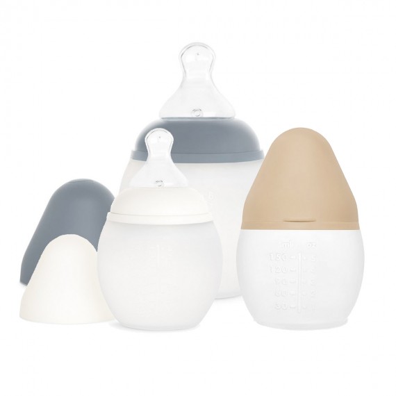 Elhee - Coffret naissance 2 biberons de 150ml milk + oat et 1 biberon 240ml blue grey  + 1 lots de tétines débit lent