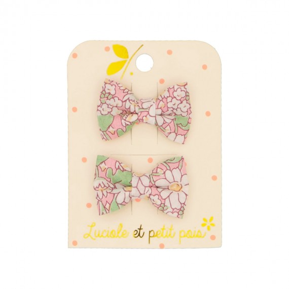 Luciole et Petit pois - Barrettes mini papillon - Liberty Alice pêche