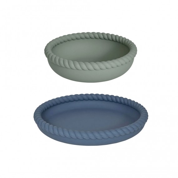 Oyoy Living - Lot de 2 assiettes mellow plate&bowl blue/olive
