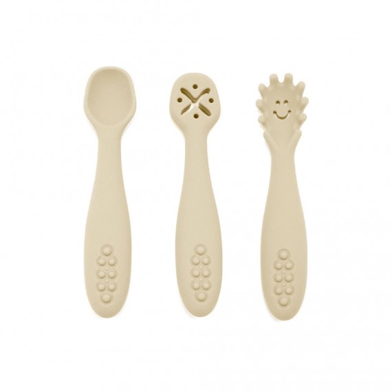 Babirevea - Lot de 3 cuillères d’apprentissage en silicone beige