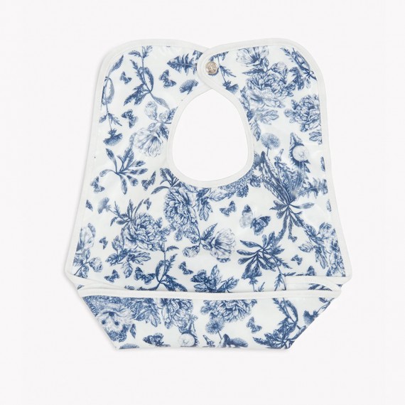 Tartine et Chocolat - Bavoir toile enduite Imprimé inspiration Toile de Jouy bleu