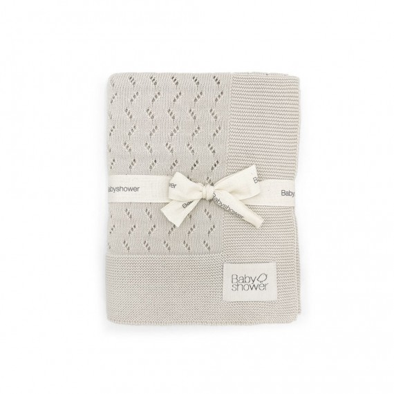 BabyShower - Couverture manta tricot beige