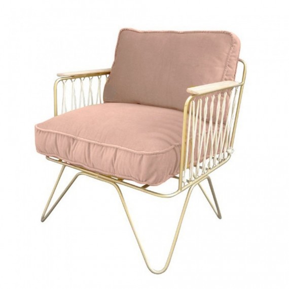 Honoré - Fauteuil Croisette velours Rose, armature dorée