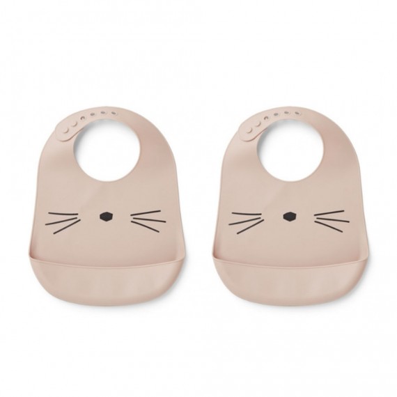 Liewood - Lot de 2 bavoirs Chat Tilda en silicone - Rose