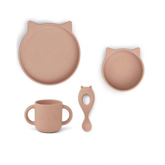 Liewood - Coffret repas en silicone Vivi Chat dark rose