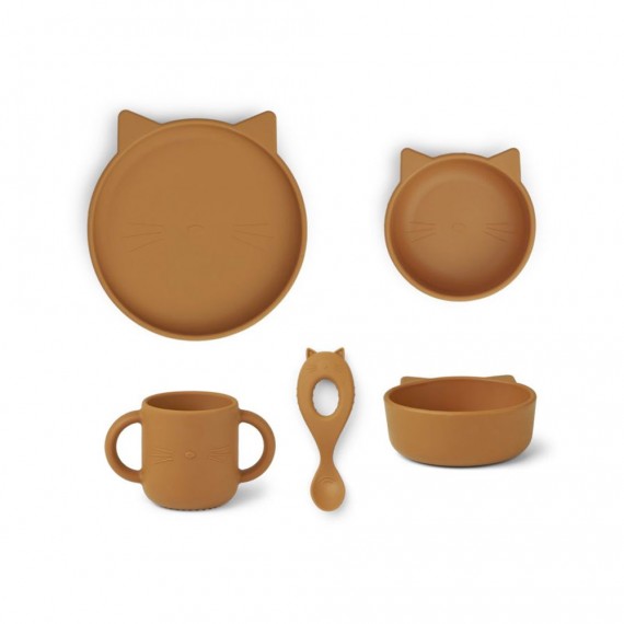 Liewood - Coffret repas en silicone Vivi Chat moutarde