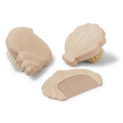 Konges Slojd - Lot 3 brosses en bois pour bébé - Coquillages