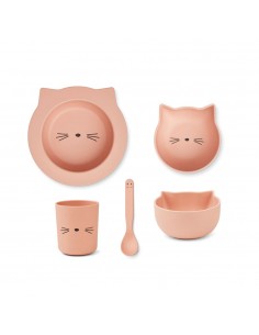 Liewood - Coffret repas bébé Joana Cat rose blush