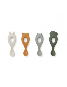 Liewood - Set de 4 cuillères Liva en silicone Hunter green mix