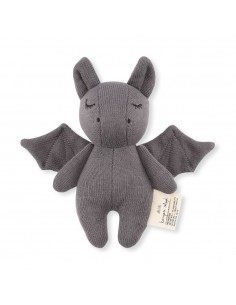 Konges Slojd - Doudou-hochet mini Bat en coton grey