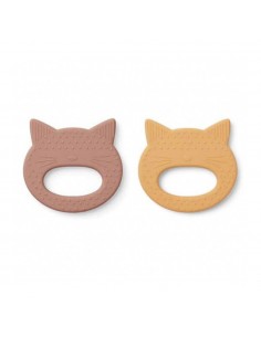 Liewood - Anneau de Dentition silicone - Gea teether cat rose et yellow mellow