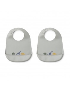 Liewood - Lot de 2 bavoirs Tilda en silicone - Dino gris