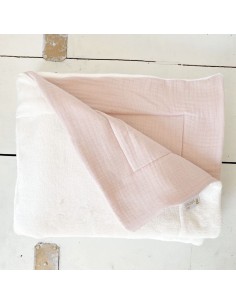 Les Juliettes - Couverture double gaze Rose poudré + polaire