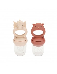 Konges Slojd - Lot de 2 Fruit feeding pacifier dragon rose sand/cooper brown