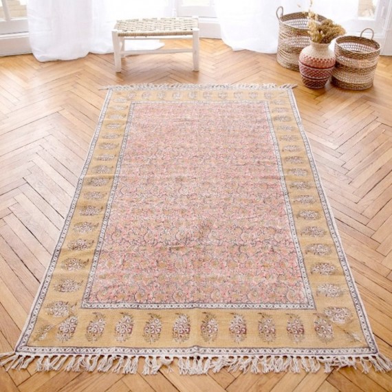 Pondie Chérie - Tapis à motifs moutarde et rose 120x180