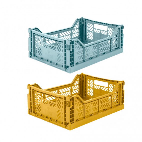 Aykasa - Lot 2 cagettes pliable Teal et moutarde - midi